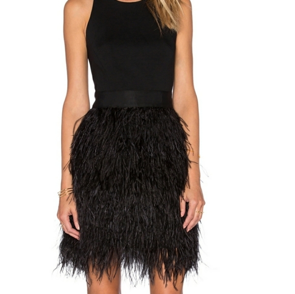 milly black feather dress